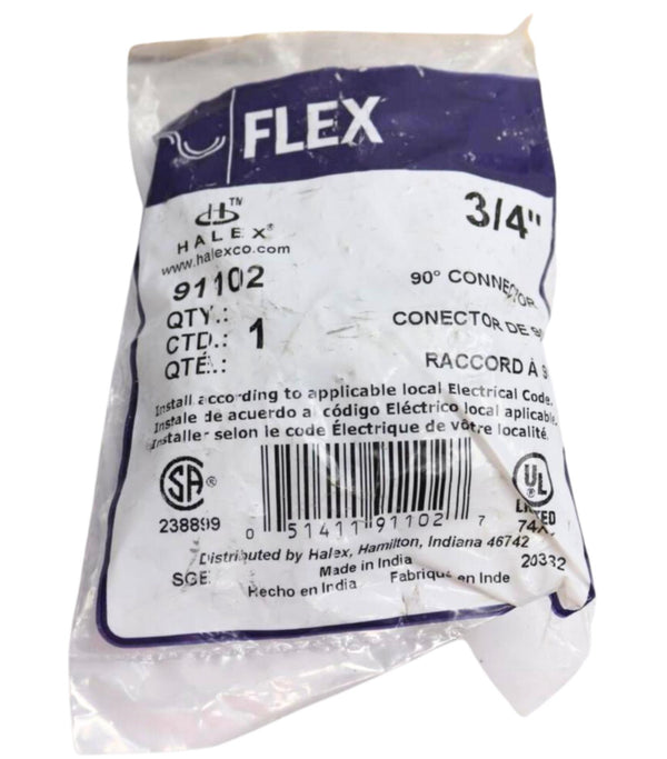 Halex 91102 90-Degree Flexible Conduit FMC Connector Metal 3/4"