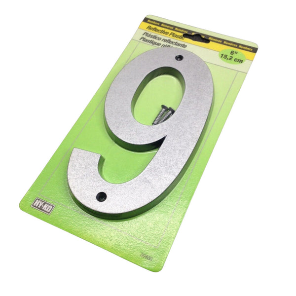 Hy-Ko 30800 Address Number #9 Plastic Reflective Silver 6"
