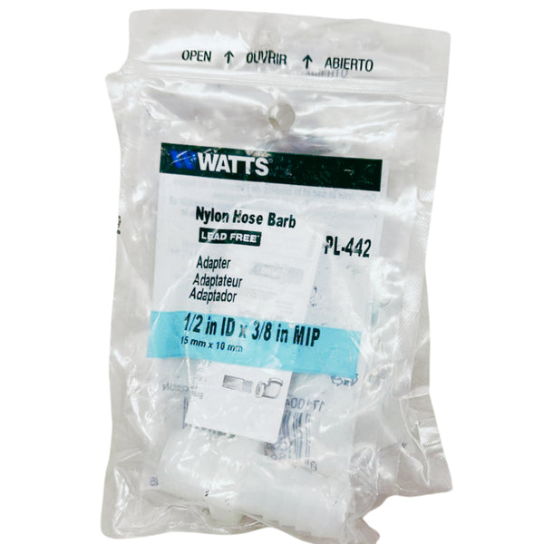 Watts PL-442 1/2 in ID X 3/8 MIP Nylon Hose Barb Adapter Lead Free