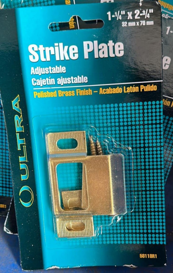 Ultra Hardware 58118R1 Strike Plate Adjustable 1-1/4" X 2-3/4" Polished Brass