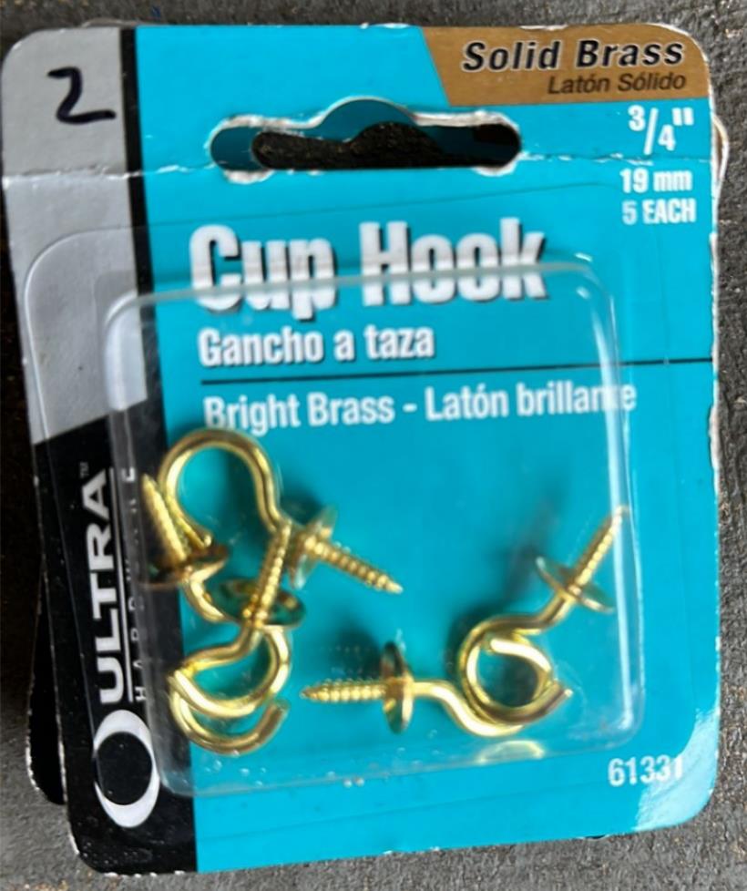 Ultra Hardware 61331 Cup Hook Solid Brass 5 Pack AAA Plumbing Supply