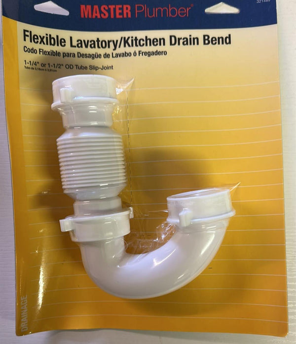 Master Plumber 321489 Flexible Lavatory Kitchen Drain Bend 1-1/4 or 1-1/2 Joint