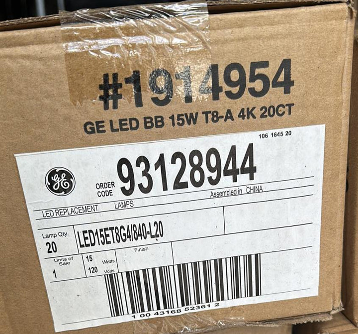 20 Pack GE 93128944 LED tube T8 Shape15W 120V