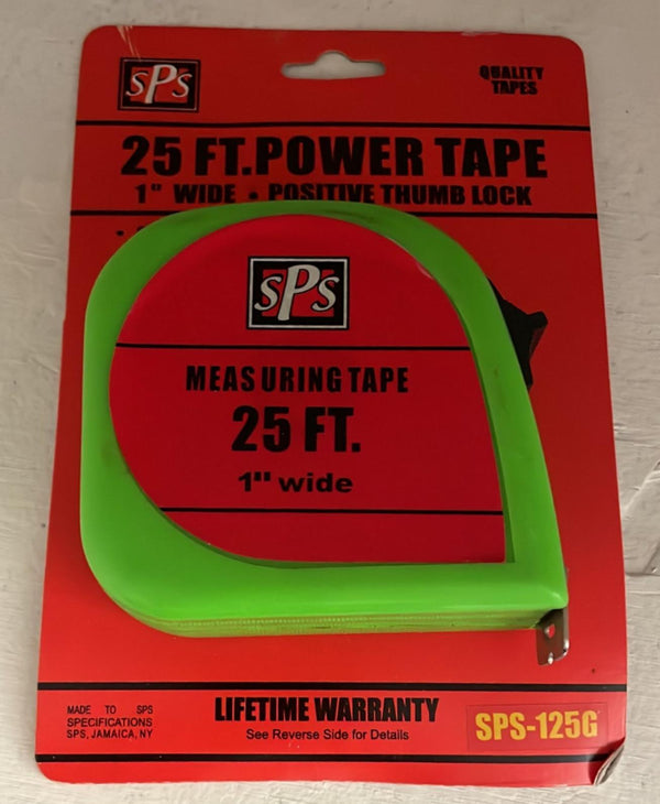 SPS -125G 25FT 1" Wide Measuring Tape Measurement Tool With Thumb Lock