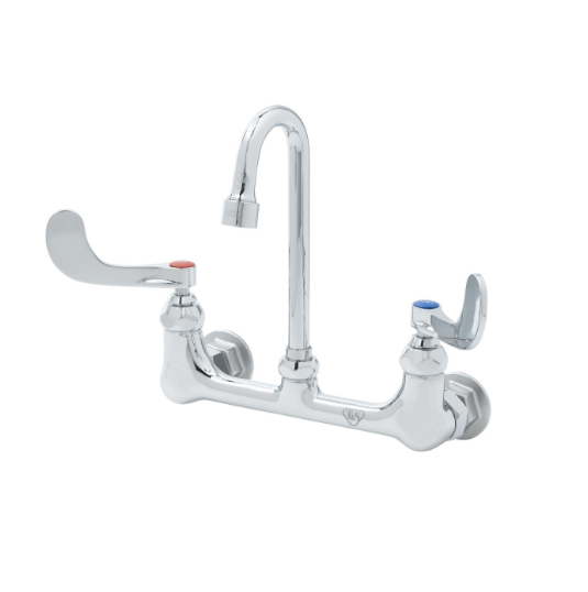 T&S Brass B-2443 8" Wallmount Faucet, VR Aerator, 132 X GN, 4" Handles