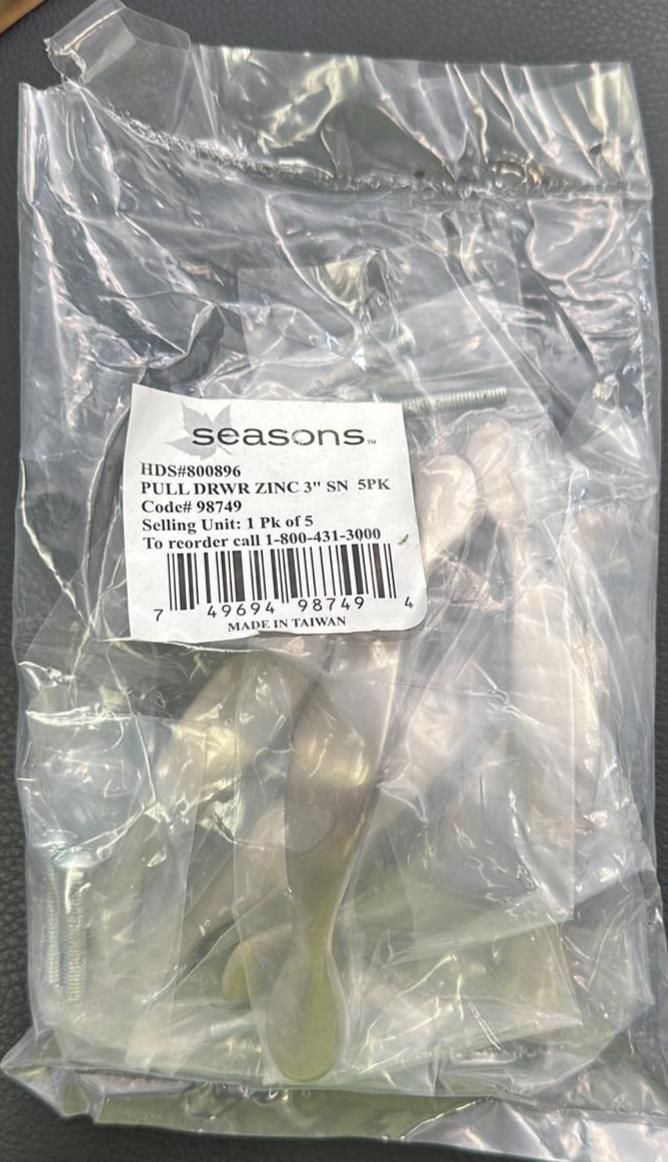 5 Pack of Seasons Ultra Hardware 98749 Pull Drawer 3 Zinc