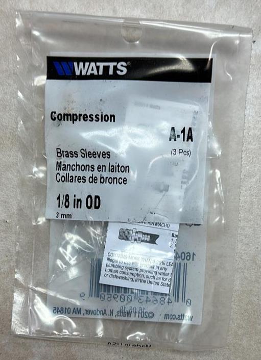 Pack of 3 Watts A-1A 1/8 OD 3mm Compression Brass Sleeves