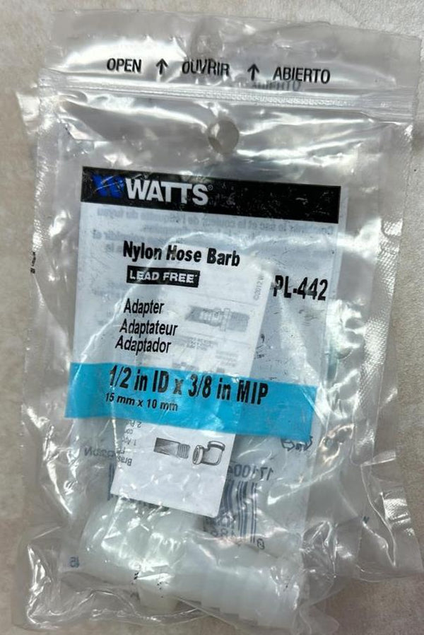 Watts PL-442 1/2 in ID X 3/8 MIP Nylon Hose Barb Adapter Lead Free