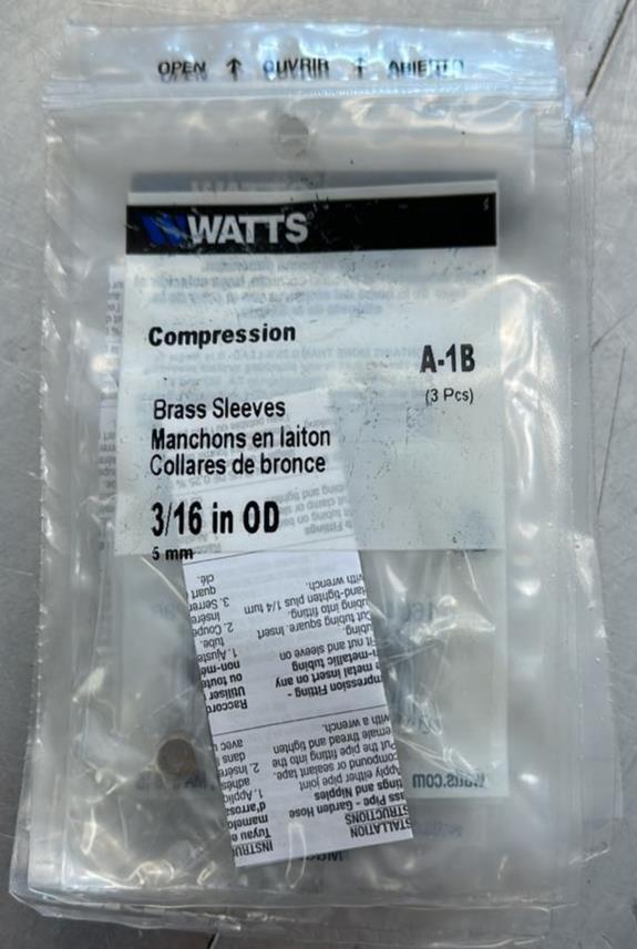 Pack of 3 Watts A-1B 3/6 OD 5mm Compression Brass Sleeves